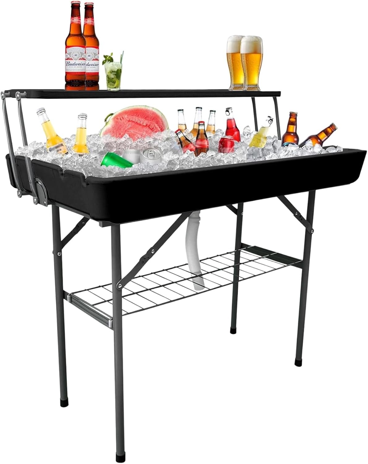 2 Tiers Ice Cooler Table with Storage Rack & Drain Hose, Foldable Patio Cooler gallery