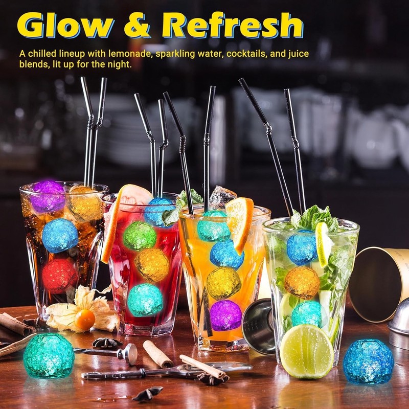 Light Up Ice Cubes, 12 Pack Reusable LED Glow Cubes for Drinks, Water-Acti... gallery