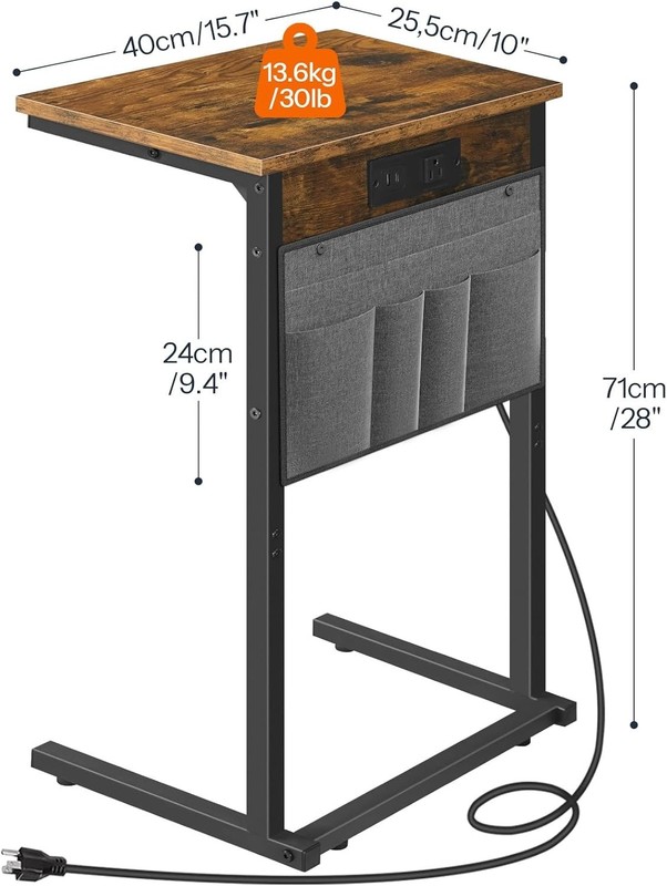 C Shaped End Table with Charging Station, 28" H Couch Side Table Slide Under,... gallery