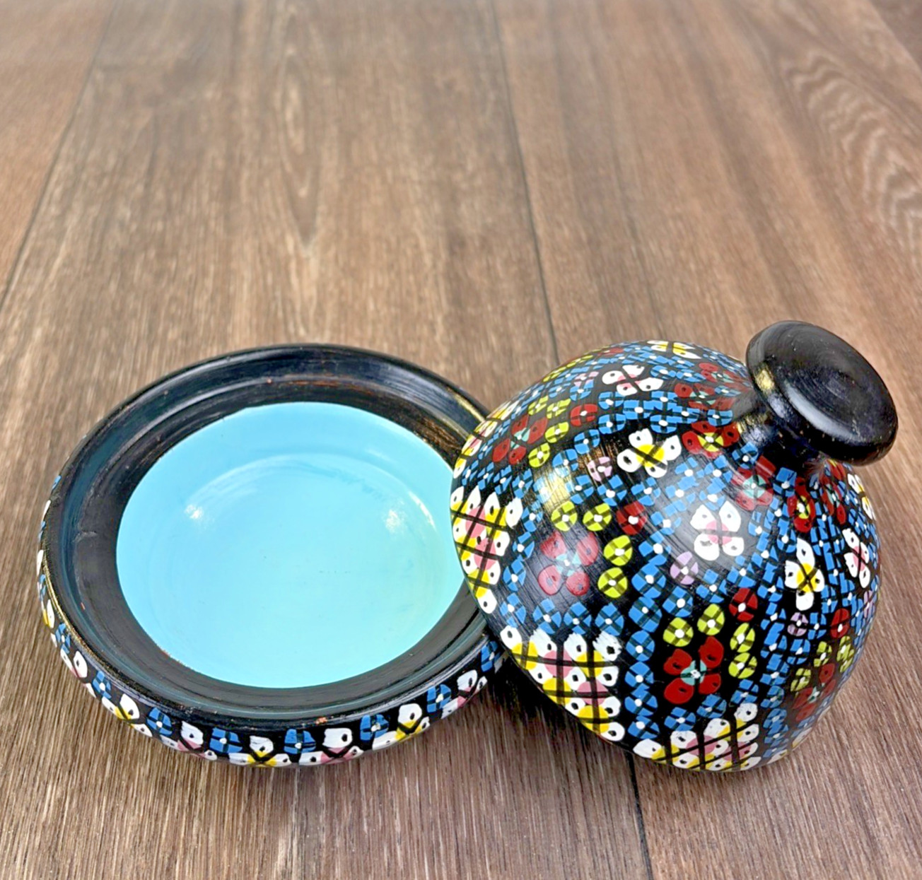 Hand Painted Moroccan Terracotta Clay Pottery Tagine Dish 4" Signed Trinket gallery
