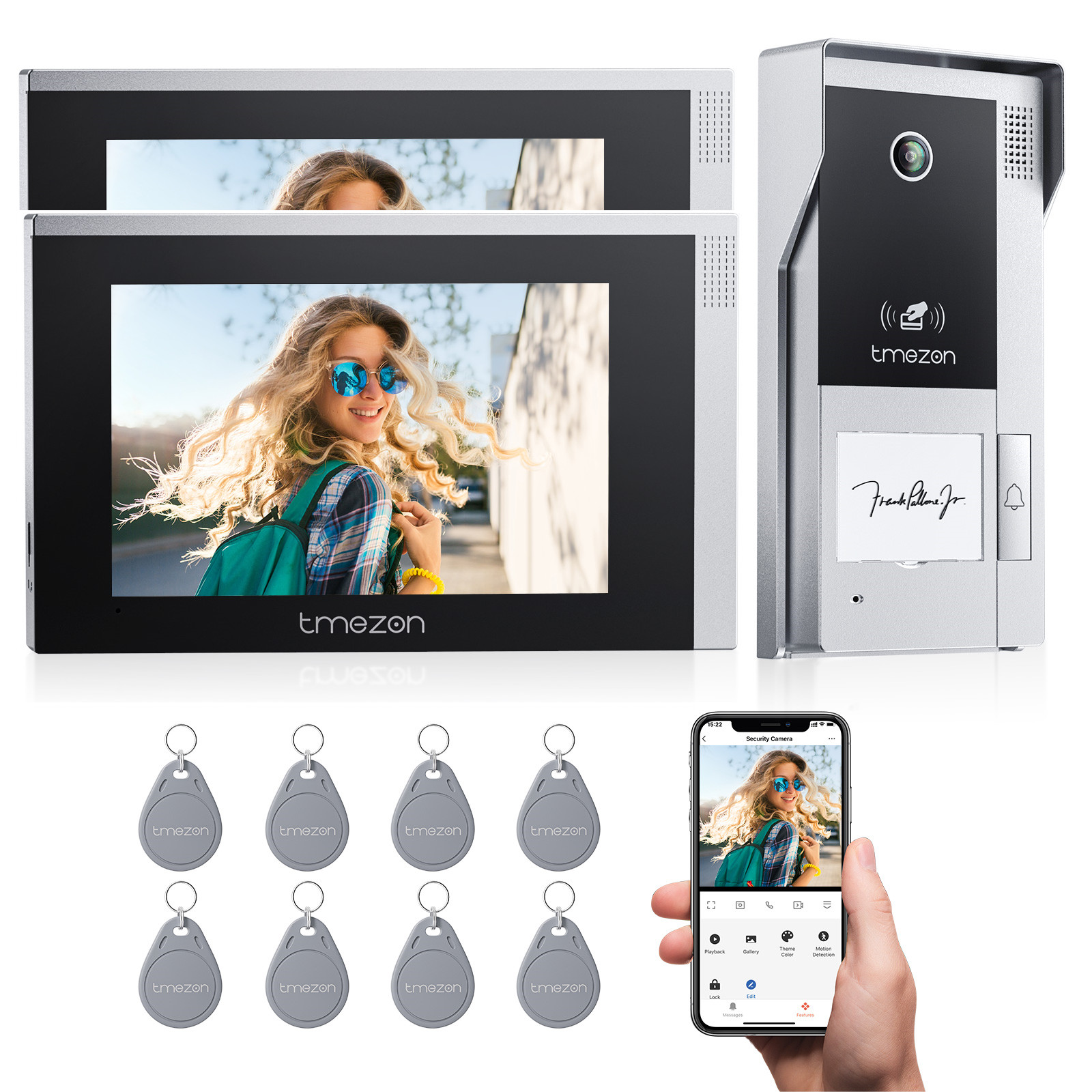 TMEZON WiFi Video Intercom System Doorbell Camera 2x 7'' Touch Monitor TUYA APP gallery