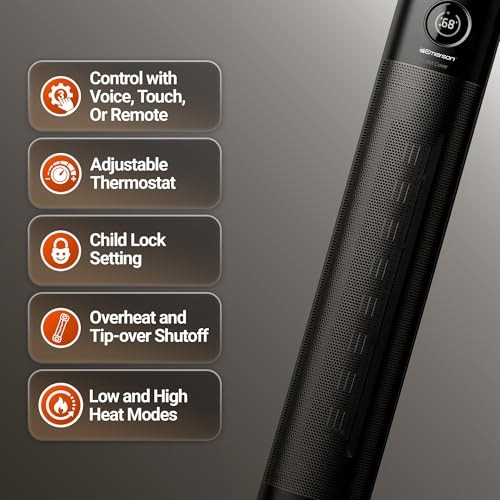 SmartVoice 32" Tower - Space Heater, Offline 40+ Voice Control Commands, No gallery