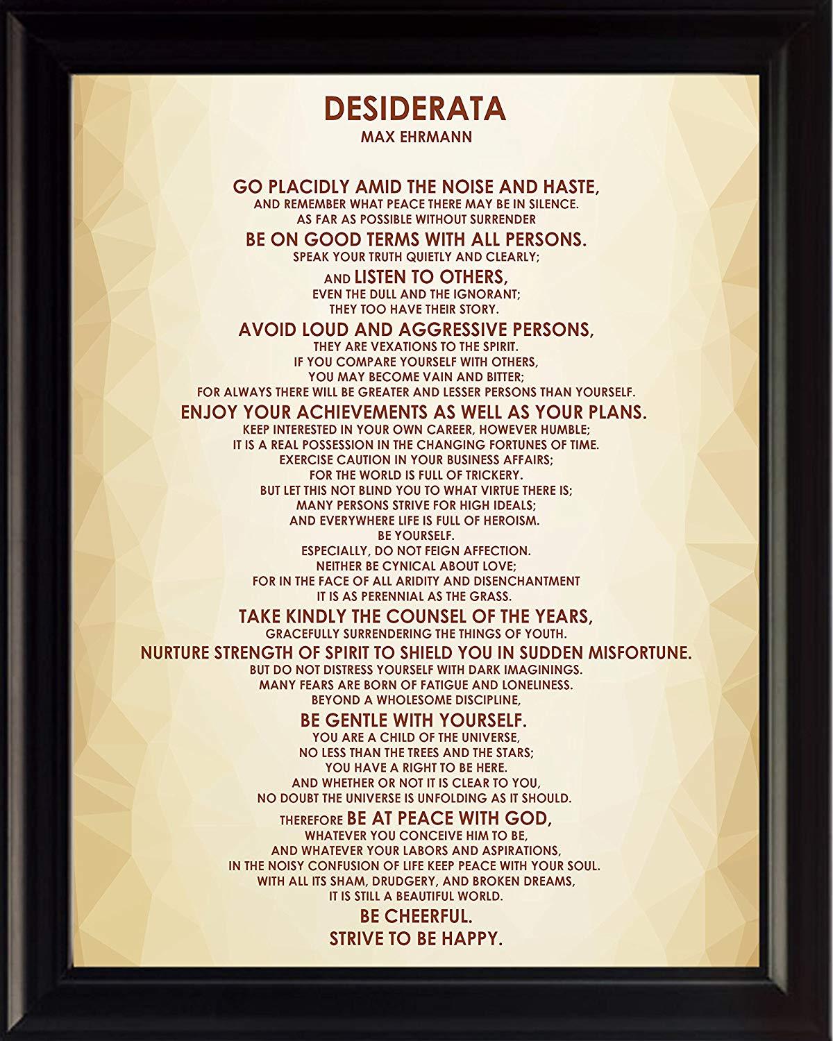"Desiderata" Poem Max Ehrmann, Framed Poster Picture Print Motivational Wall Art gallery
