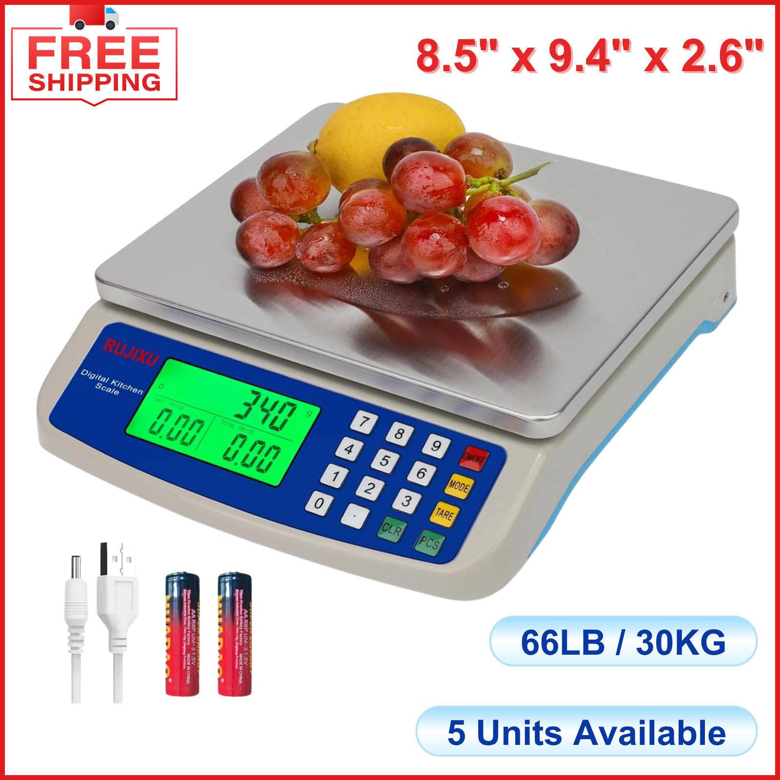 Large Digital Kitchen Scale 30KG Commercial Food Scale 66LBS for Baking Bread gallery