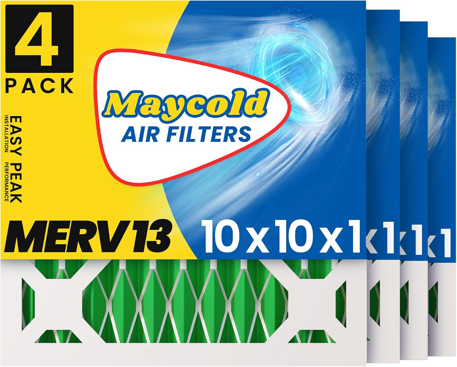 MERV 13 10X10X1 Air Filter (4-Pack), High-Efficiency Pleated AC & Furnace Filter gallery