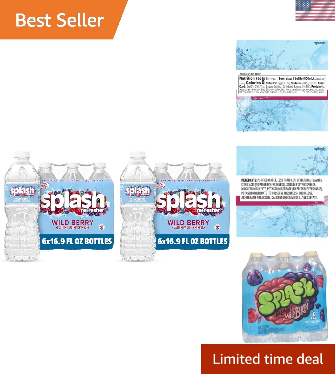 Electrolyte Enhanced Splash Blast Wild Berry Water | 12 x 16.9 Fl Oz Bottles gallery