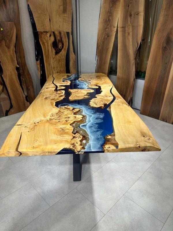 Live Edge Walnut Epoxy River Tabletop | Handmade Solid Wood | Blue Resin High gallery