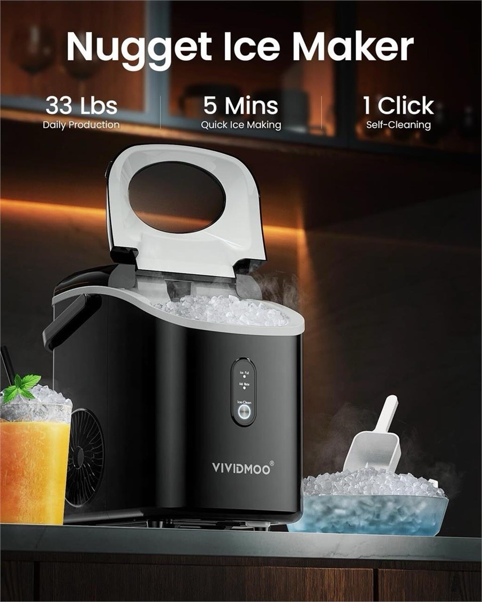 VIVIDMOO Nugget Ice Maker Countertop Sonic Pellet Ice Machine Self-Cleaning 34LB gallery