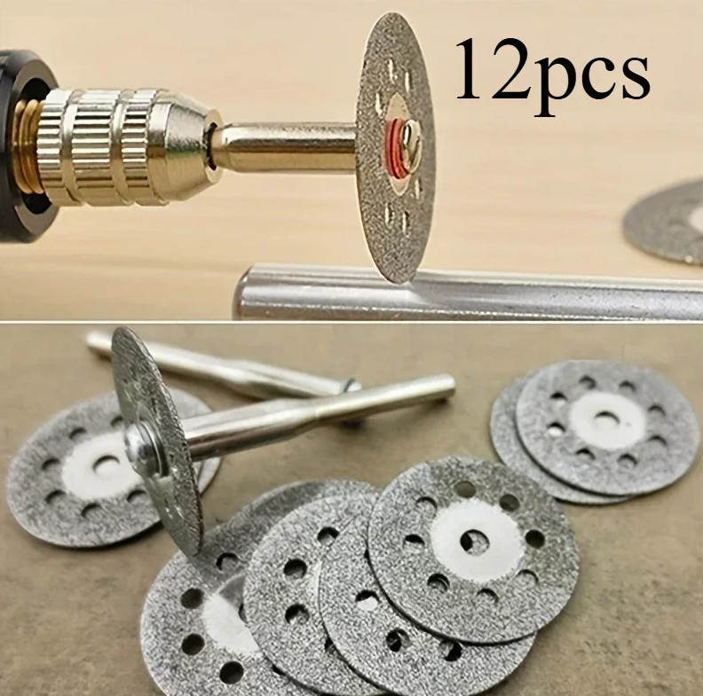 12pcs Diamond Cutting Disc Set 22mm with Mandrel Rotary Tool Grinder Parts - NEW gallery