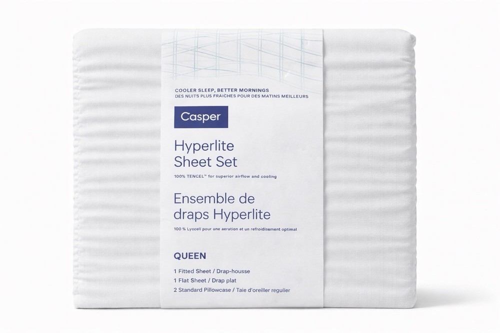 Casper Hyperlite Cooling Grid Weave 100% Lyocell WHITE 4pc QUEEN Sheet Set NWT!