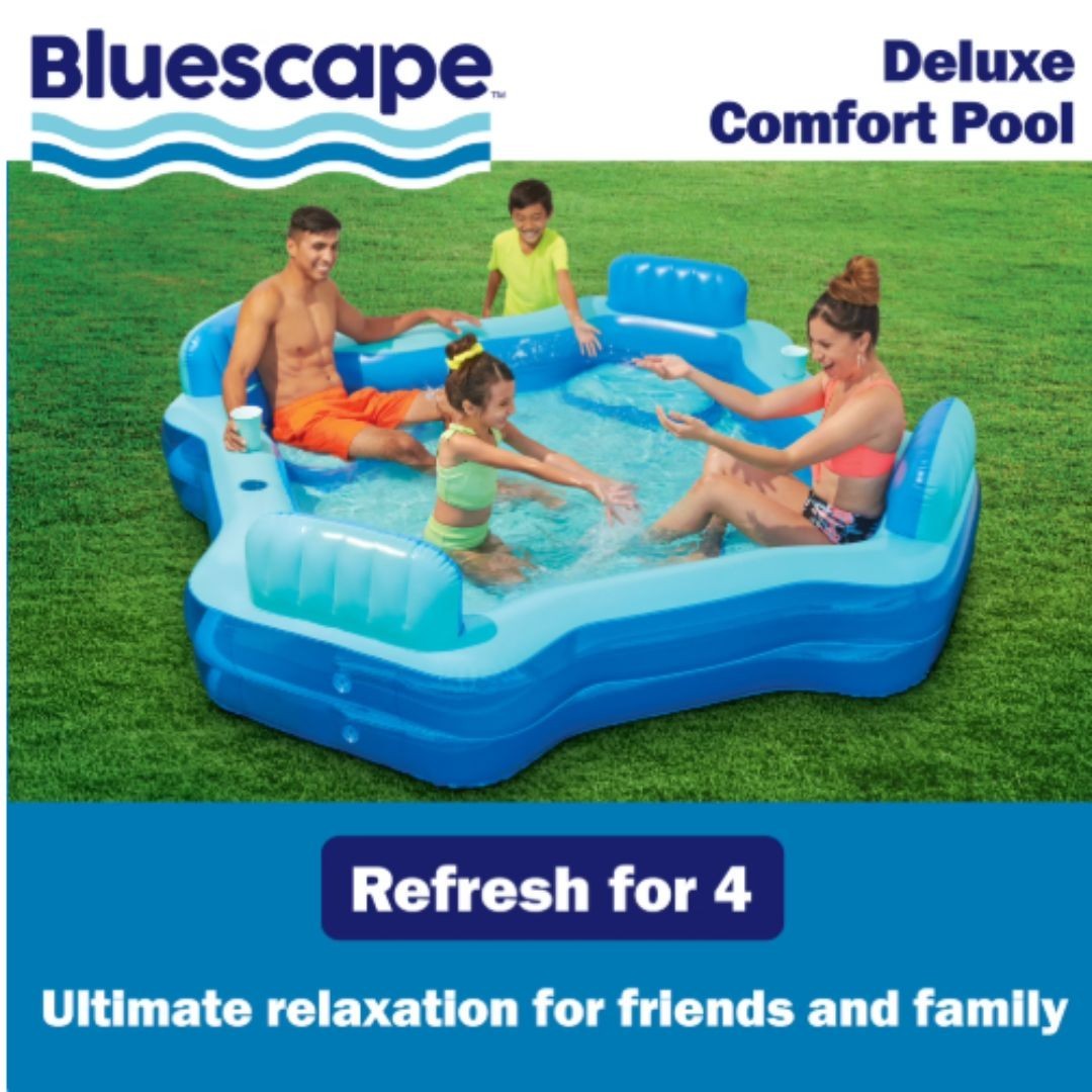 Bluescape Blue Deluxe Comfort Inflatable Family Swimming Pool, 4 Seats, Square gallery