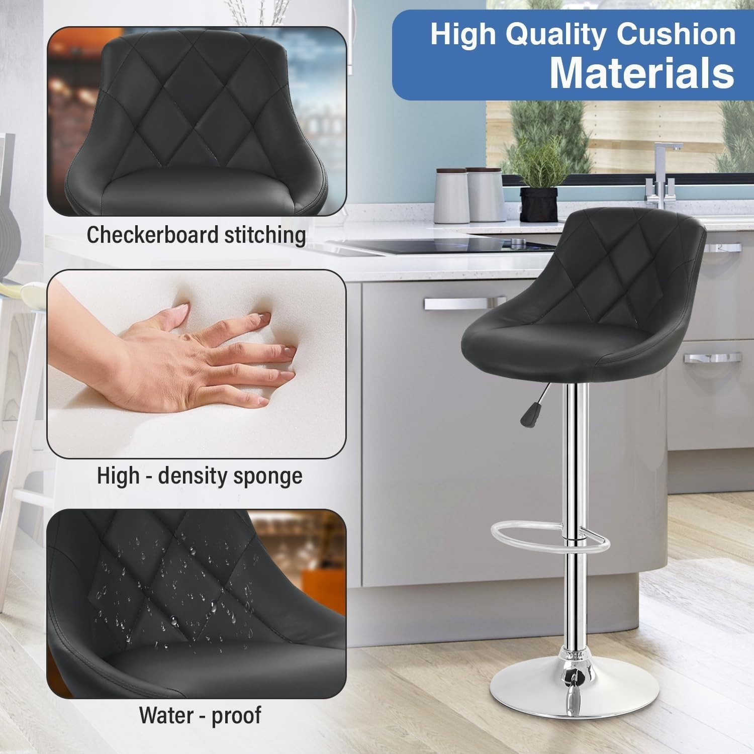Bar Stools Set of 2, Adjustable Barstools, Counter Height Stools with Back and A gallery