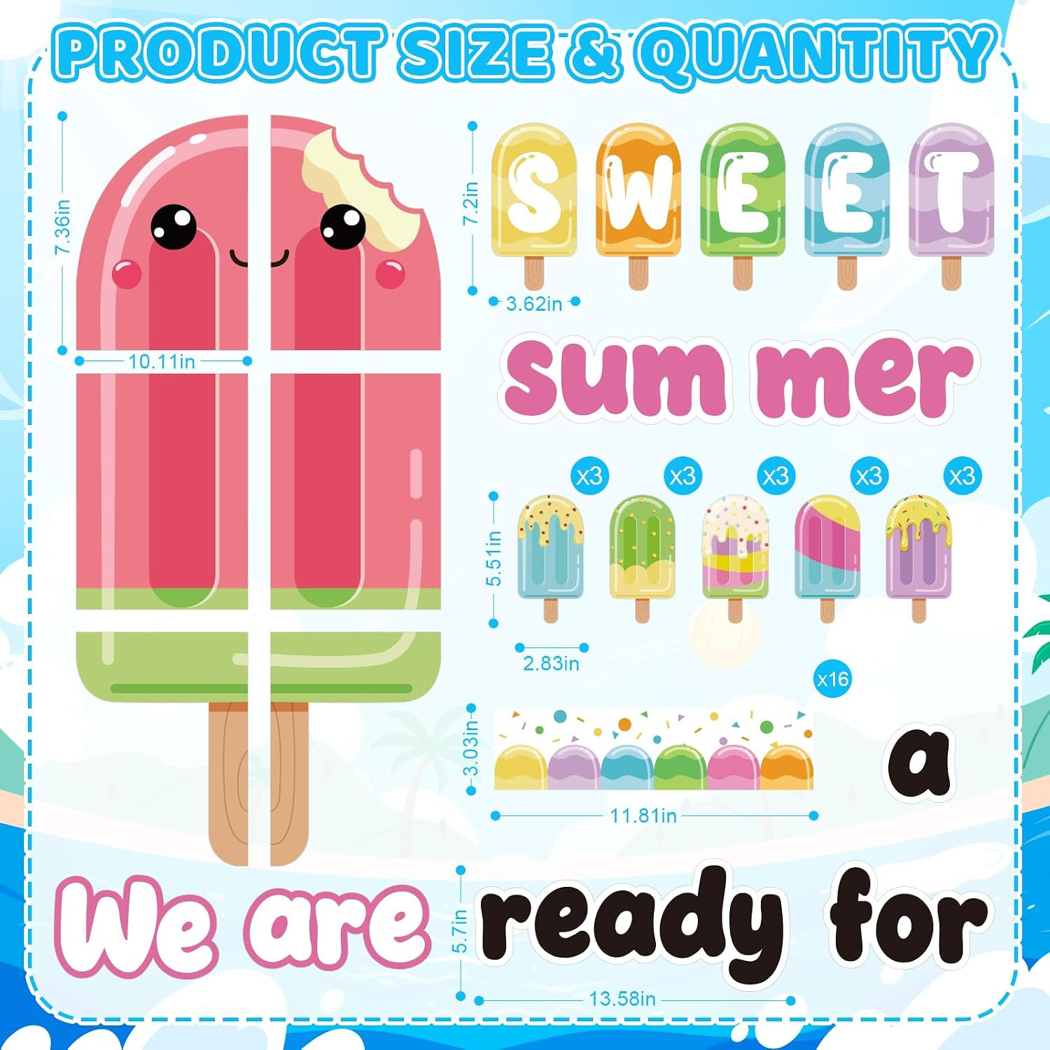 49Pcs Summer Bulletin Board Decorations Set, Popsicle Classroom Door Decoration, gallery