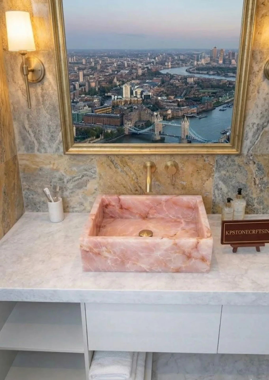 12"x15" Luxury Rose Quartz Rectangular Vessel Sink Handcrafted Natural Gemstone gallery