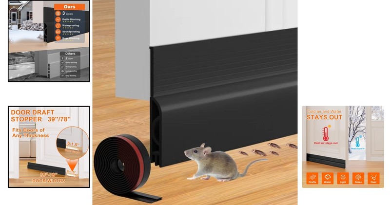 Adjustable Door Draft Stopper - 39'' Silicone Seal Blocker for Cold Insulation gallery