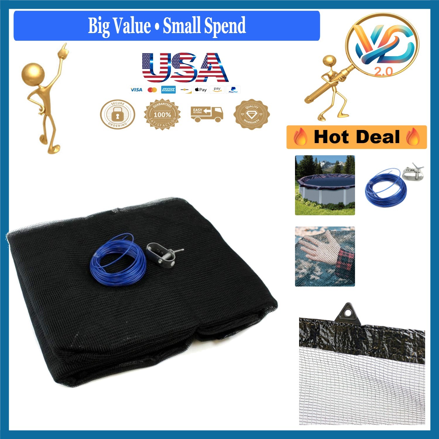 24ft Round Above Ground Pool Leaf Net Cover with Cable and Ratchet Black gallery