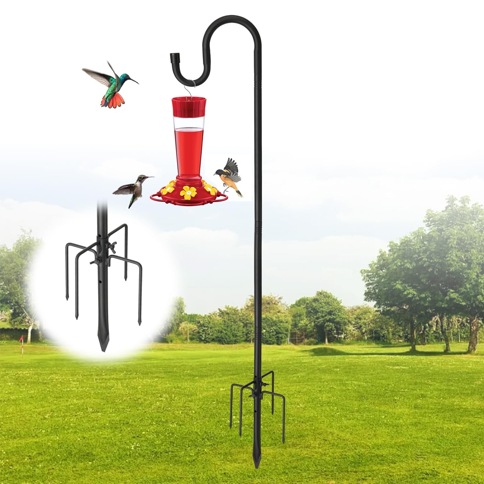Outdoor Shepherds Hook,88 Inch 5 Prong Base Adjustable Shepherd Hooks, Bird F... gallery