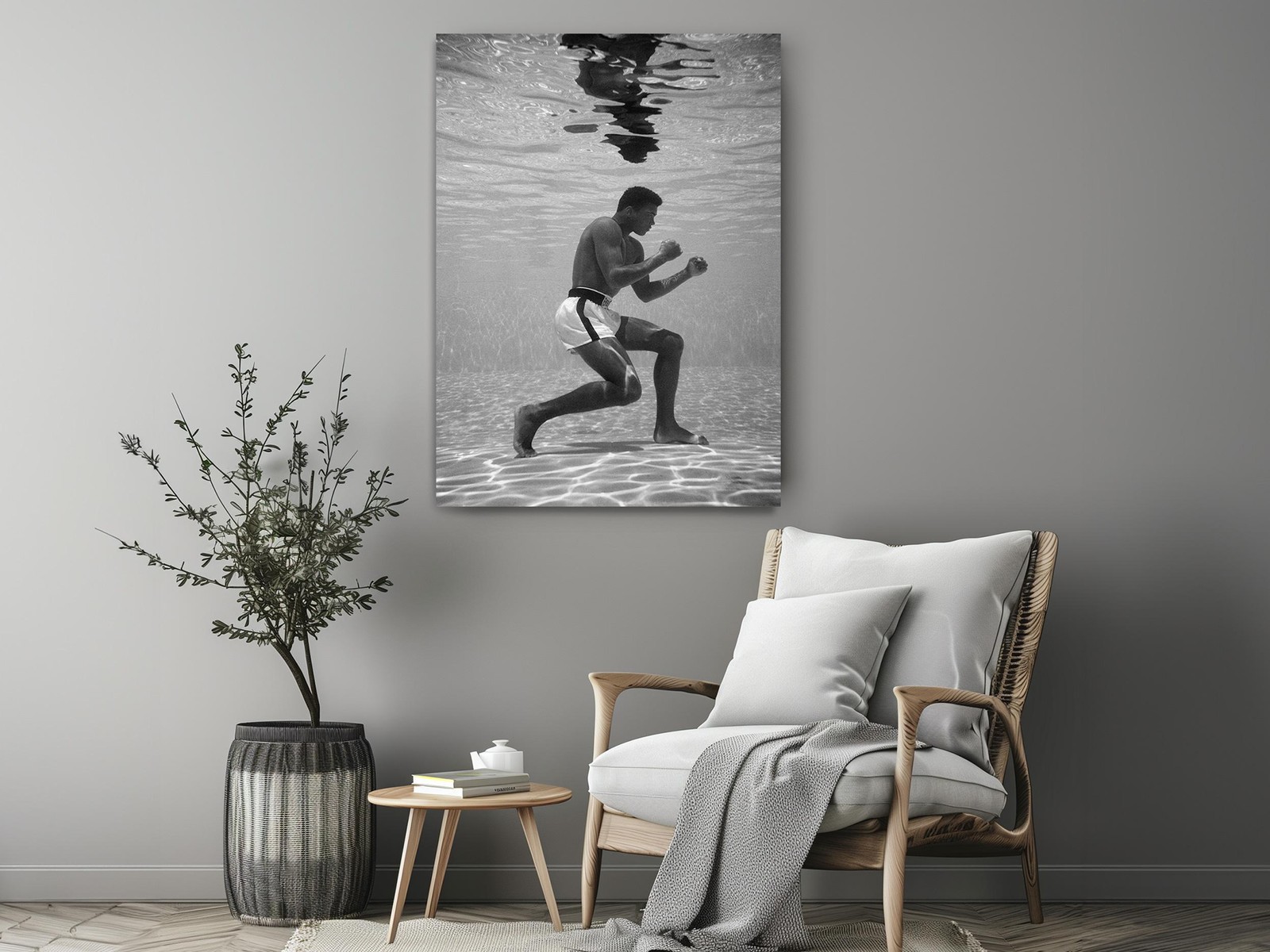 Boxer Underwater Training Canvas Print, Black White Sports Wall Art gallery