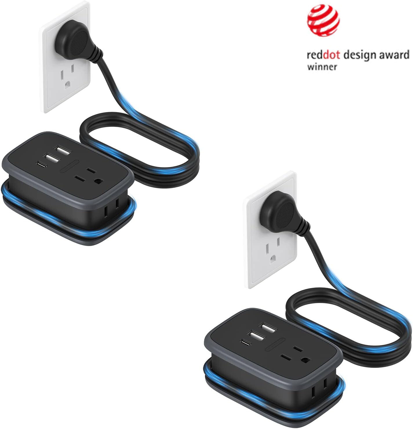 NTONPOWER 2 Pack Travel Power Strip 2 Outlets 2 USB A 1 USB C 3ft extension cord gallery