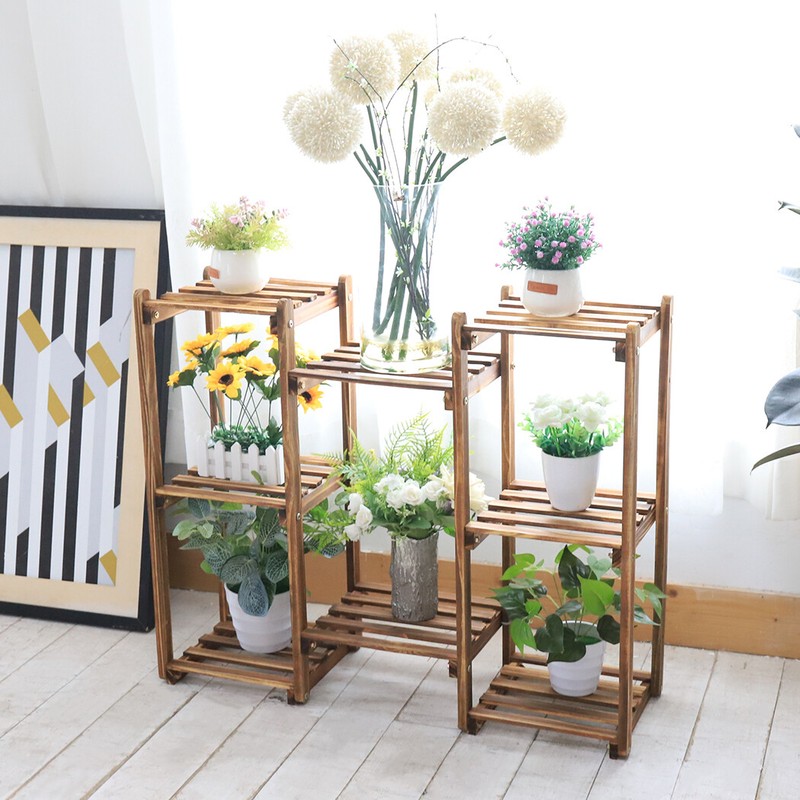 Multiple Installation Mode Wood Plant Stand Flower Pot Rack Shelf Indoor Outdoor gallery