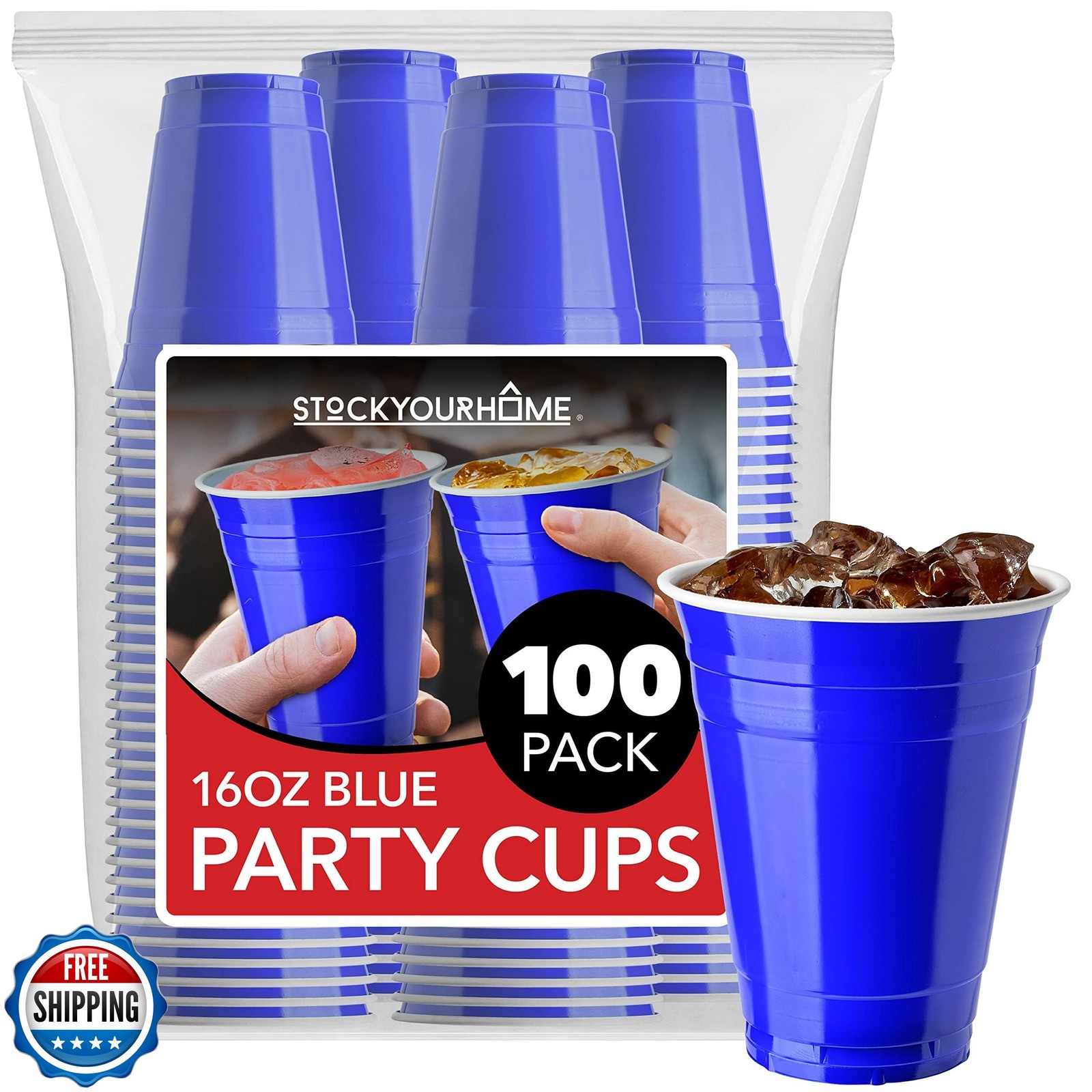 Stock Your Home Blue Plastic Cups Disposable, 16oz (100 Count) He gallery