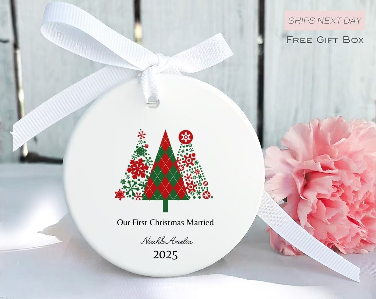 Custom First Christmas Married Ornament – Personalized Tree Keepsake Gift gallery