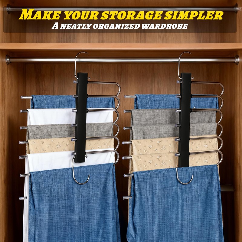 2 Pack Magic Pants Hangers Space Saving - 6 Tier Space Saving Hangers, Anti-S... gallery