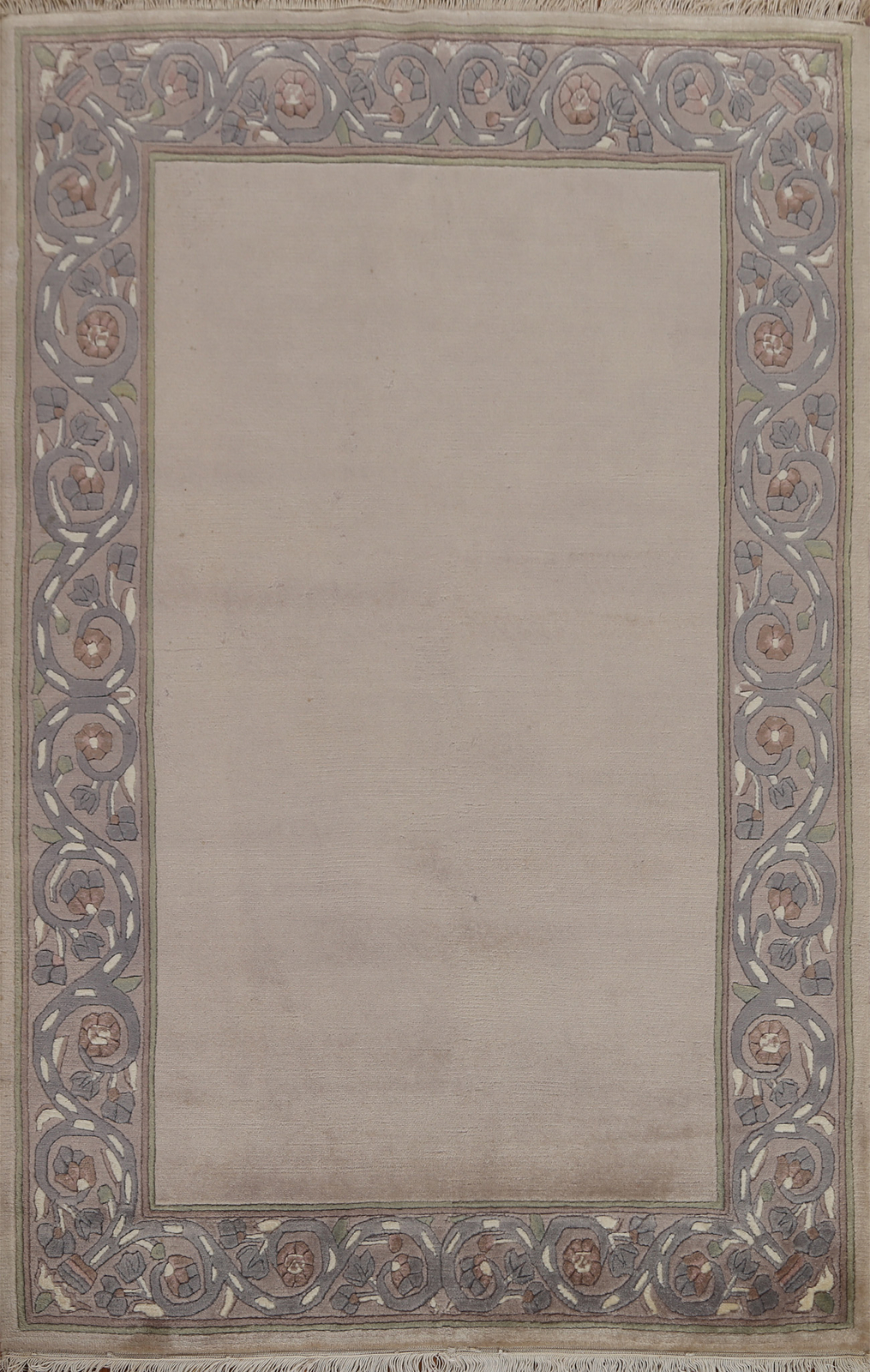 Bordered Beige Handmade Indian Rug Wool Nepalese Bedroom Carpet 4x5 ft. gallery