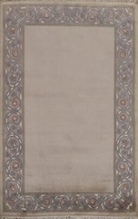 Bordered Beige Handmade Indian Rug Wool Nepalese Bedroom Carpet 4×5 ft.