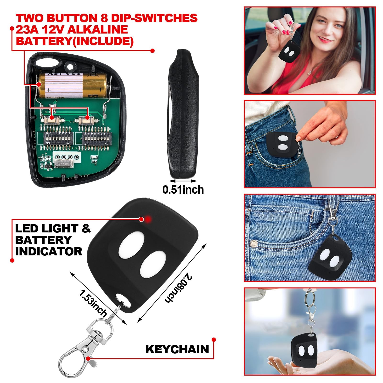 Kingdder 2 Pcs 8 Dip Switch Garage Door Remote Two Button Garage Remote Compa... gallery