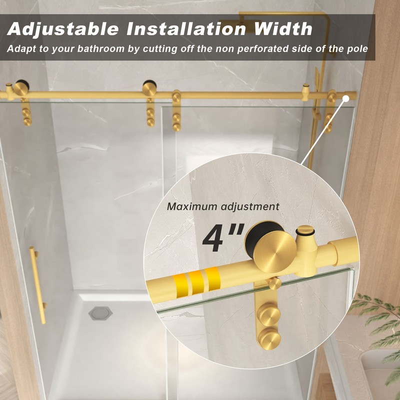 44-48" x76" Frameless Sliding Shower Door Tempered Glass 5/16"(8mm) Shower Gold gallery