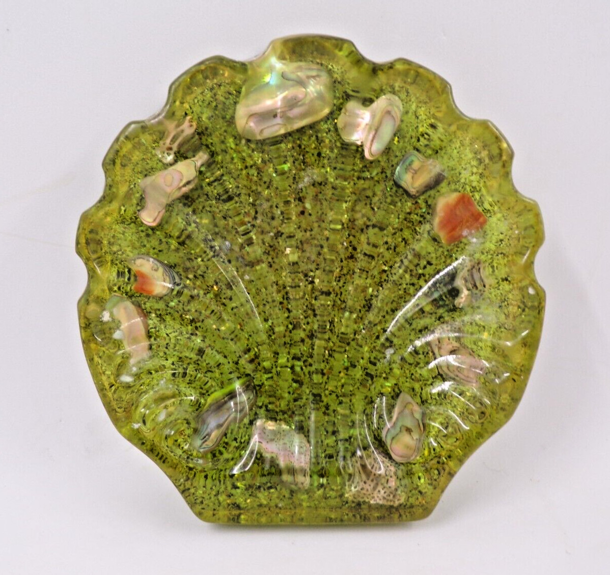 VTG Sea Shell Lucite Resin Acrylic Soap Dish Abalone MCM Green gallery
