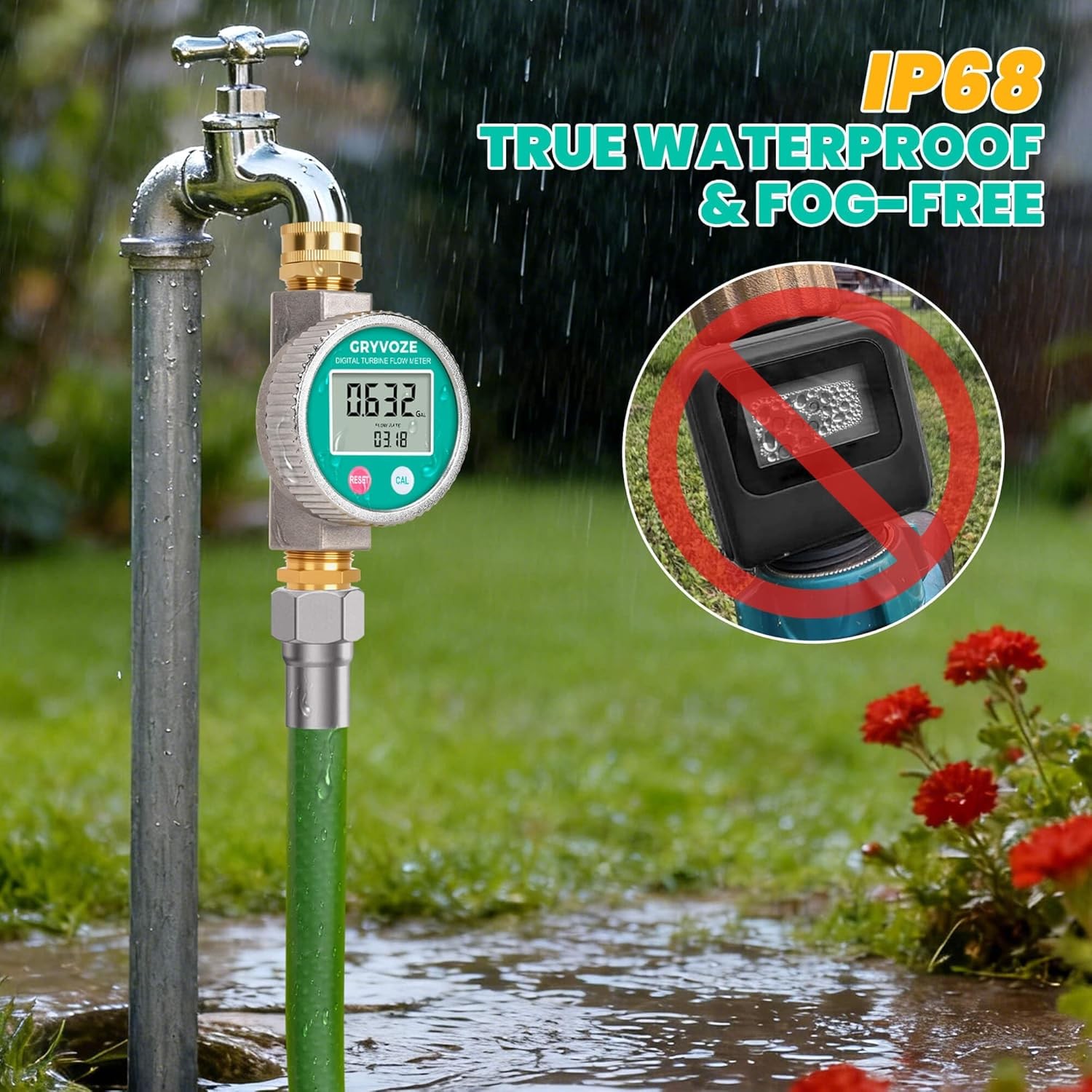 Metal Water Flow Meter 3 4 GHT for Garden Hose with Brass Thread gallery