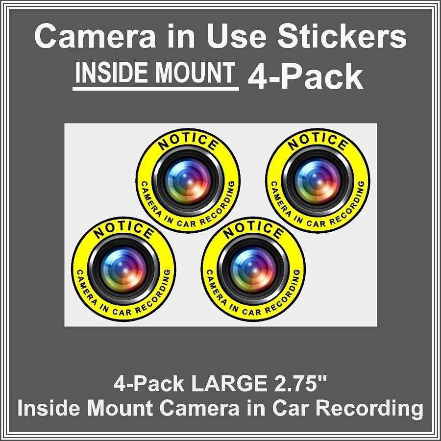 Camera in Car Recording Video 4-Pack INSIDE MOUNT Decals Yellow Black 2.75" gallery