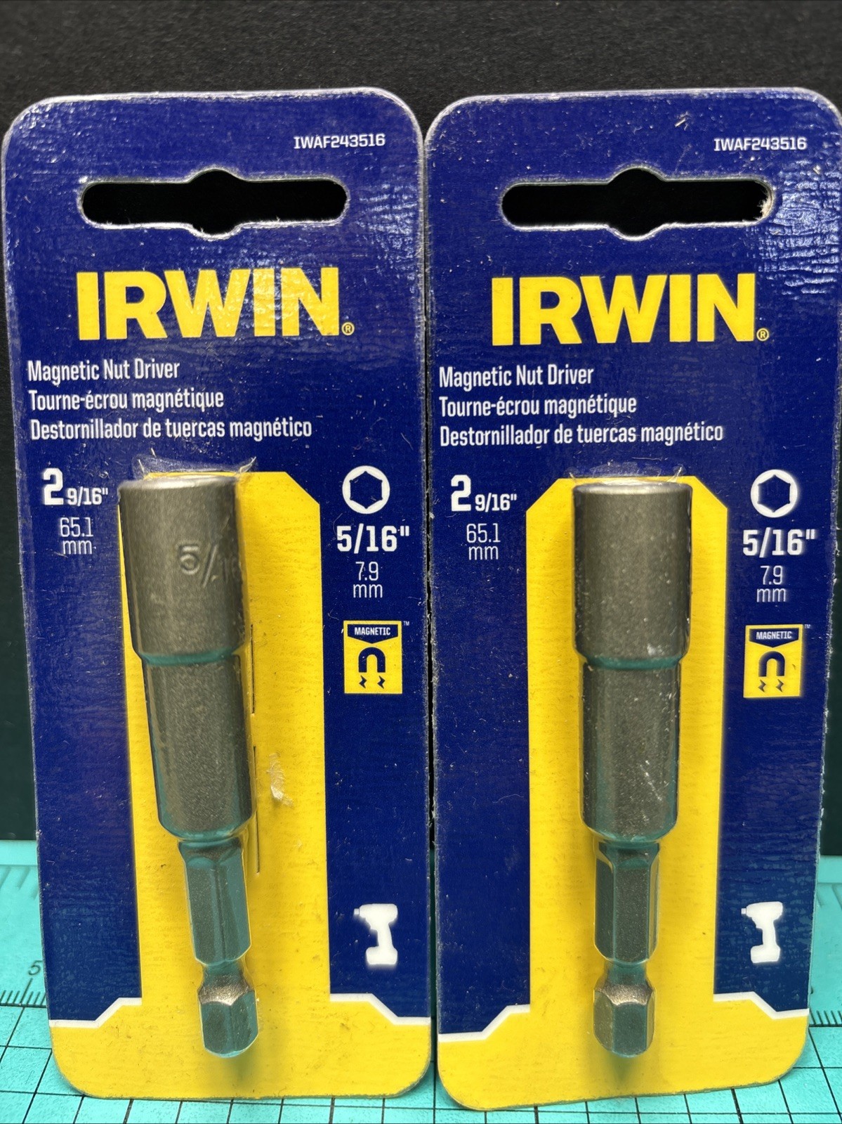 2- Irwin Magnetic Nutsetter, Nut Driver, IWAF243516, 5/16”, 2-9/16" Long, Sealed gallery