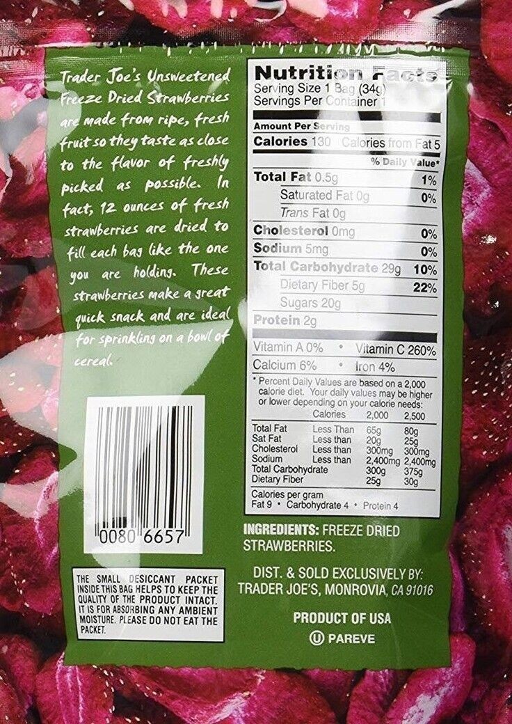 4 Packs Trader Joe's Freeze Dried Strawberries Unsweetened Unsulfured 1.2oz Each gallery