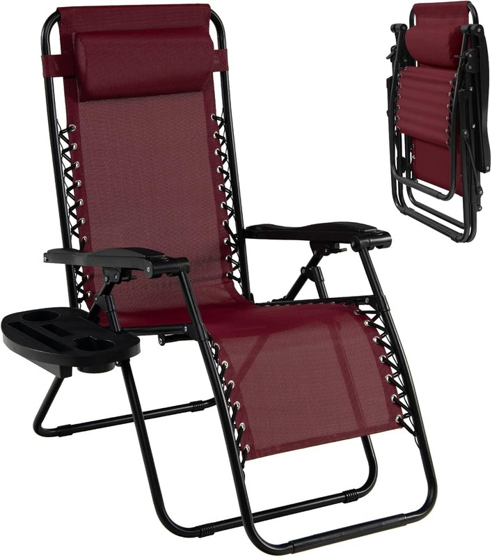Zero Gravity Lounge Chairs, 160°Adjustable Folding Recliner w/Pillow and Cup ... gallery