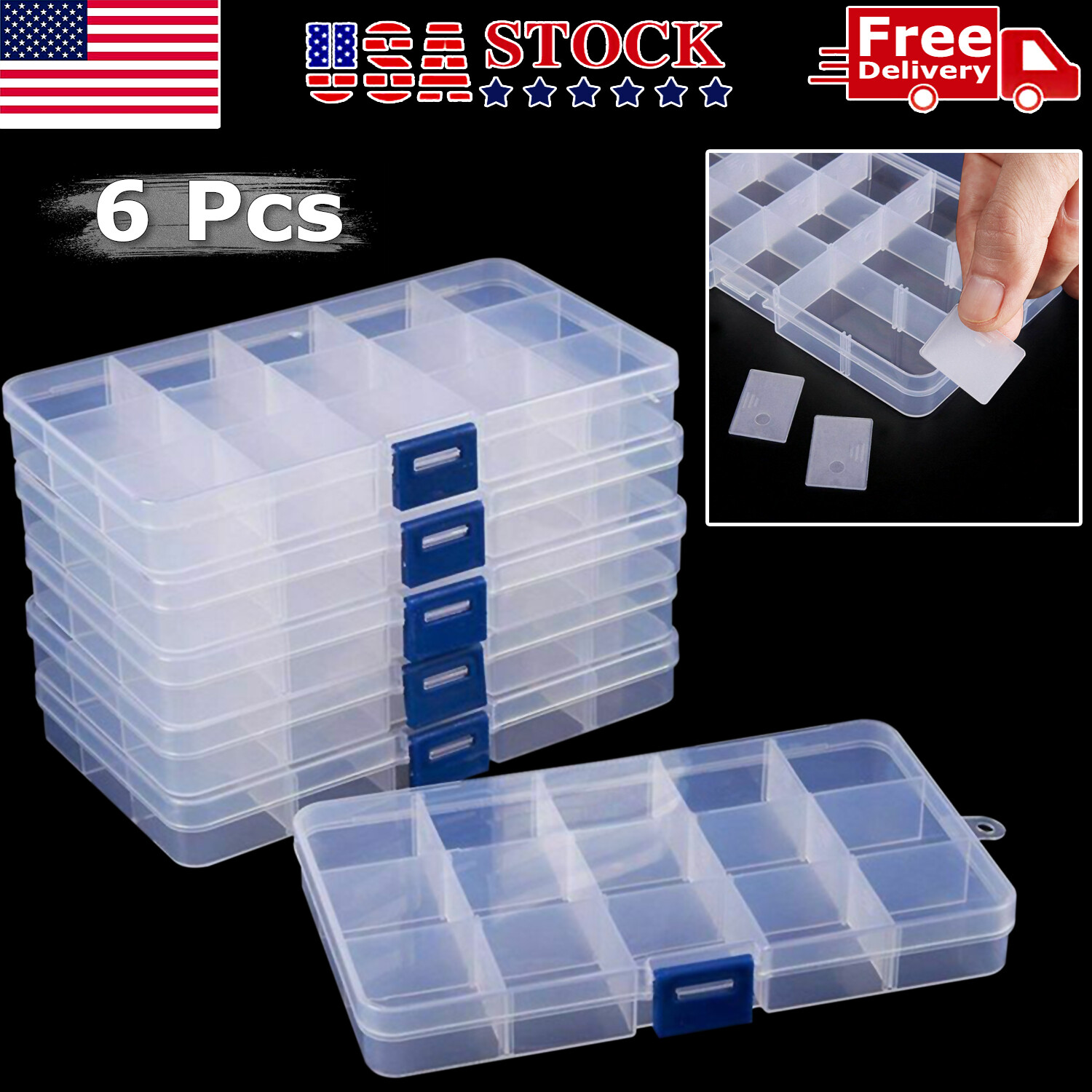 6 Pack Clear Jewelry Box Plastic Bead Storage Craft Container Earrings Organizer gallery