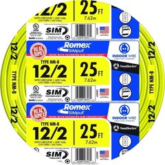 SOUTHWIRE 25 FT. 12/2 Solid ROMEX SIMPULL CU NM-B W/G 25 ft (Single), Yellow