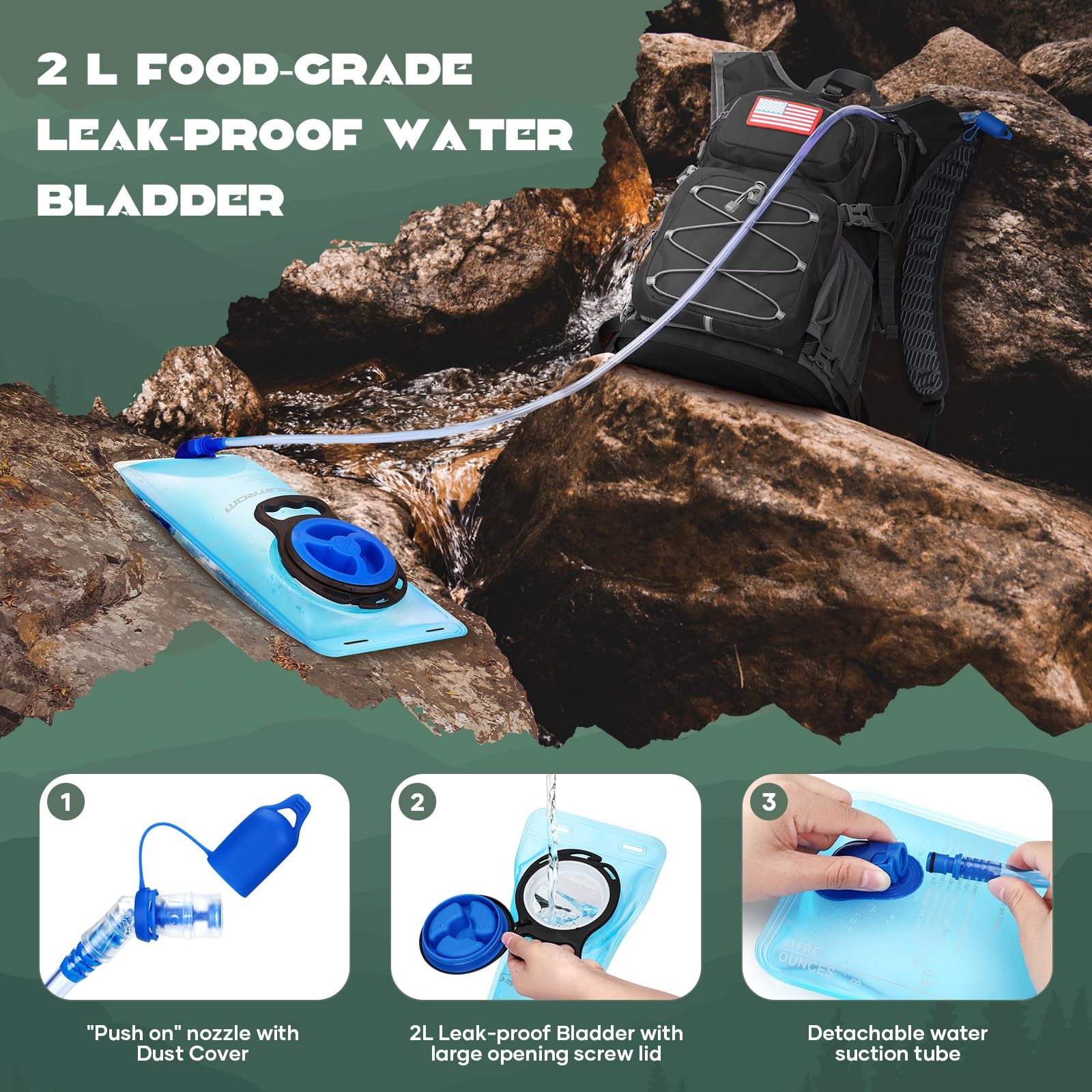 Hydration Hiking Backpack 20L with 2L/3L Bladder - High Flow Bite Valve 4