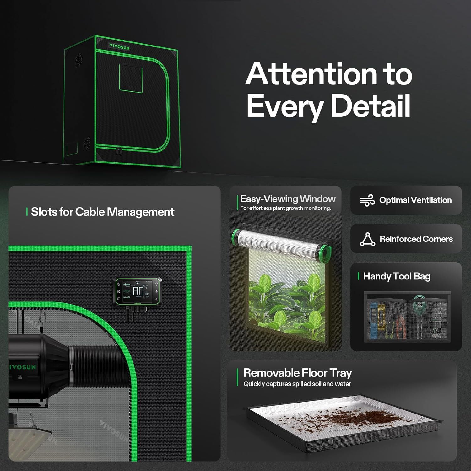 VIVOSUN Hydroponic Grow Tent w/ Window & Floor Tray for Indoor Plants Growing gallery