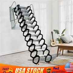 10ft Pull Down Folding Attic Ladder 12 Steps Anti-slip Wall-mounted Stairs