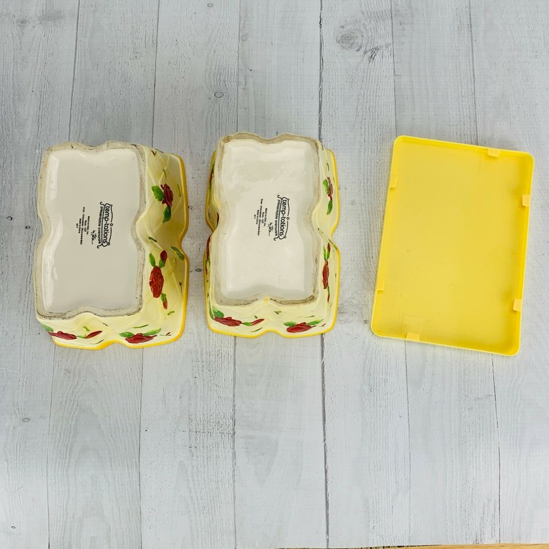 Temptations Ovenware Tara Yellow Red ROSE Stoneware 1Qt Retangle Bakers Set 2 gallery