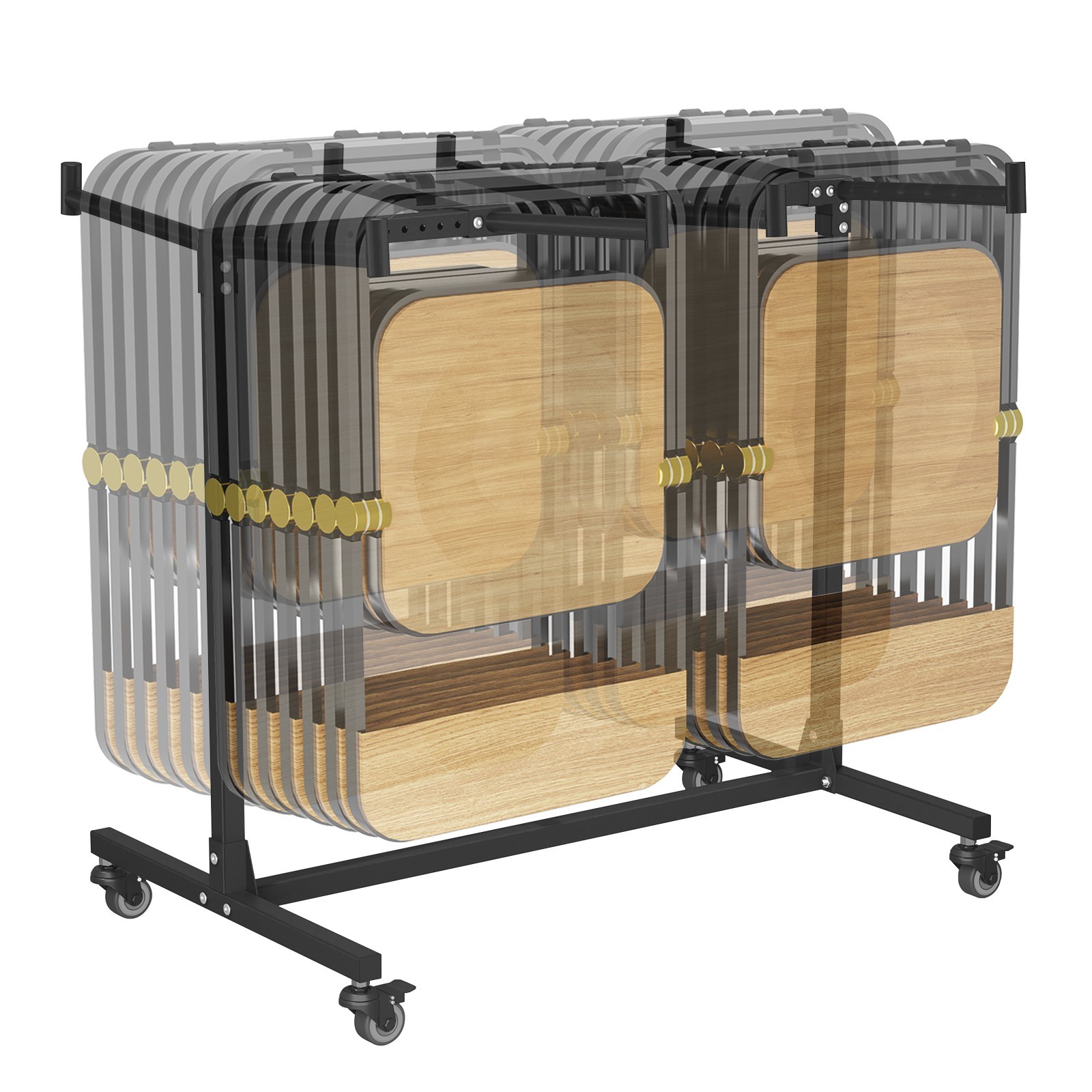 Folding Chair Rack,Folding Chair Storage,Black Chair Dolly with Lockable Wheels gallery