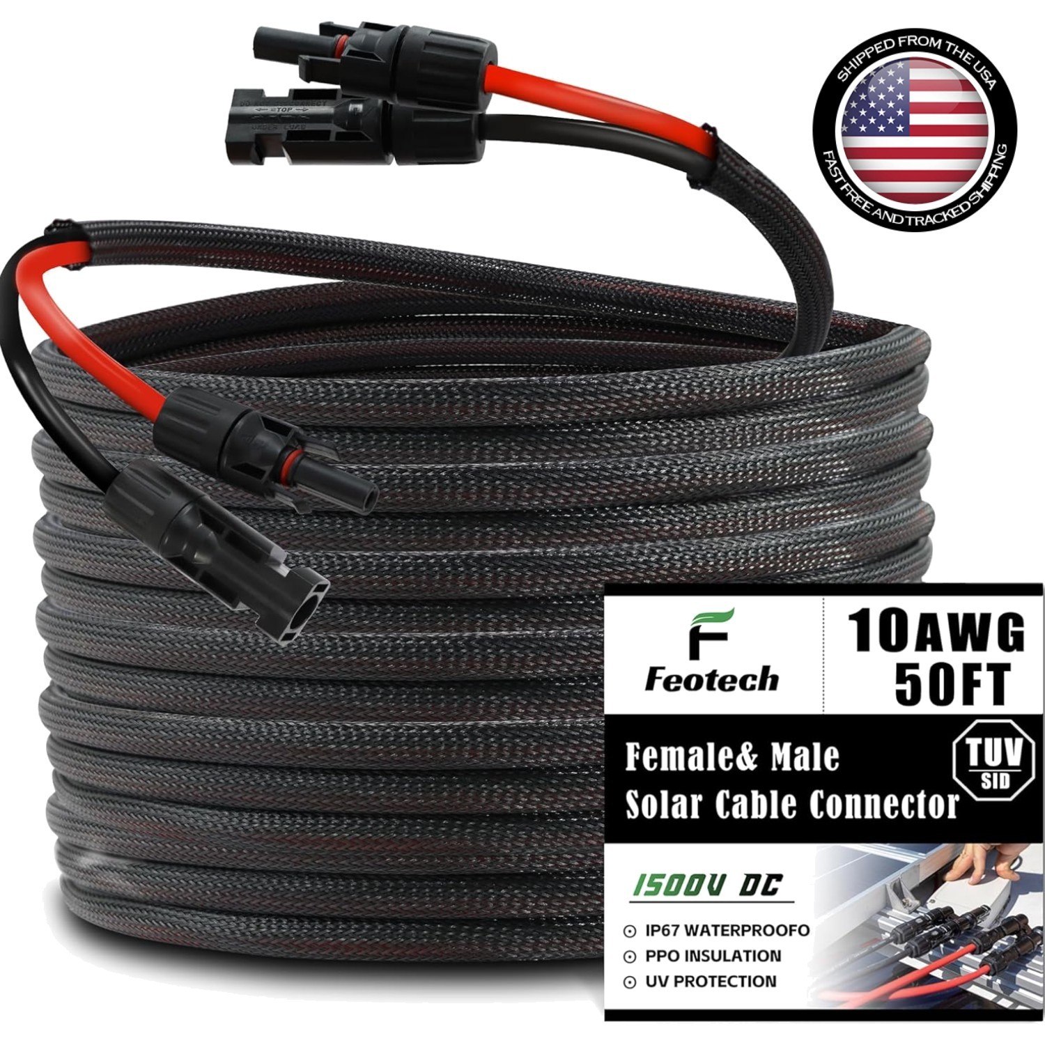 Durable 50FT Solar Extension Cable with Versatile Connectors - 10AWG Design gallery