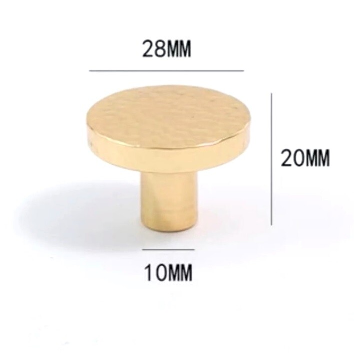 28mm Round Cabinet Door Knob Handle Pull Kitchen Drawer Hammered Brass Handmade gallery