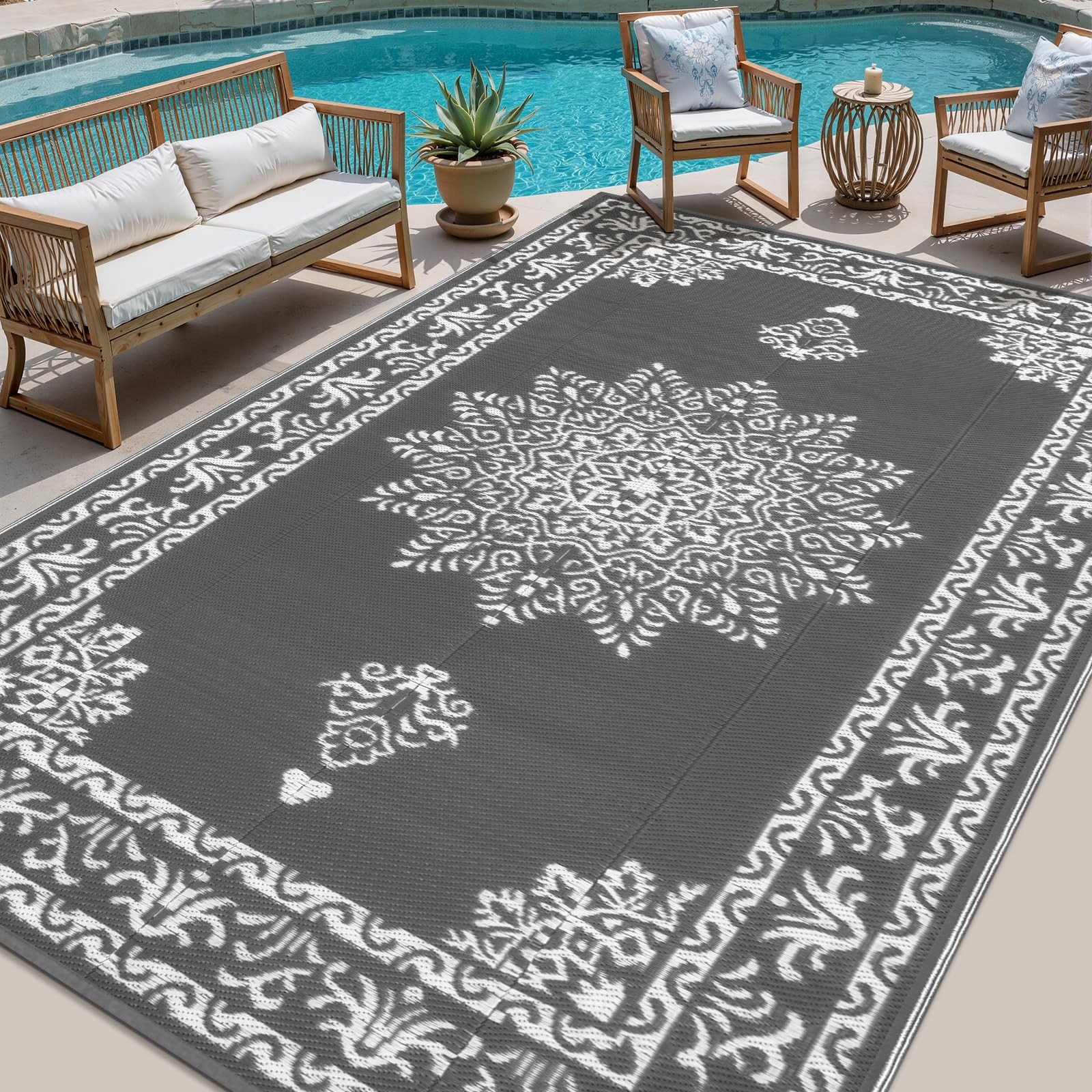 Yamaziot Outdoor Rug 8x10 Ft Waterproof Reversible Plastic Straw Patio Rug, UV gallery