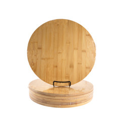 6pc, Bulk 15″ Round Plain Bamboo Serving Tray, Charcuterie Cheese Cutting Boards