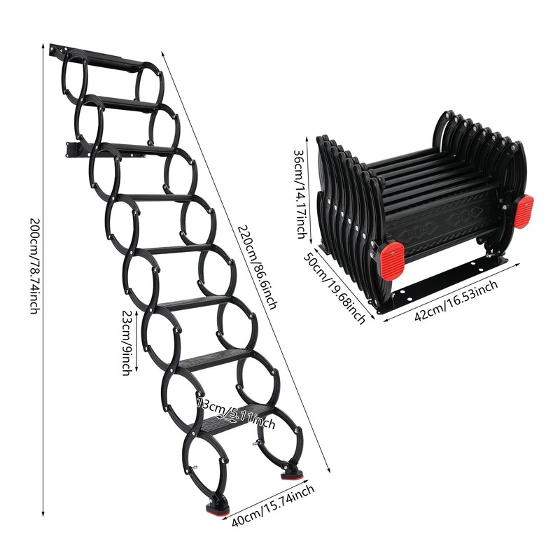 Attic Loft Pull Down Ladder 8 Step Wall Mounted Folding Loft Ladder Stairs Black gallery