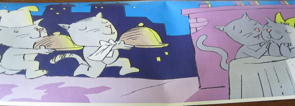 Cartoon Cat Cats Kittens on the Rooftops Wallpaper Border 28805 NIP Blue Purple gallery